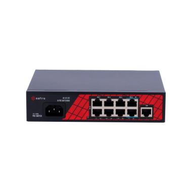 Safire switch hi-poe, 8 porte poe + 1 uplink rj45, velocitÀ porte 10/100mbps, 6 porte poe+ 30w + 2 porte hi-poe 60w, potenza poe totale da 120w, poe watchdog / auto poe esteso fino