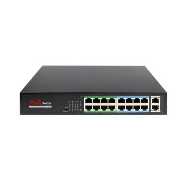 Switch poe 16 porte rj45 + 2 rj45 uplink, 16x 10/100mbps + 2x 10/100/1000mbps, 16 porte poe 802.3af/at fino a 30w per ogni porta, potenza totale poe 160w, poe esteso fino a 250m po