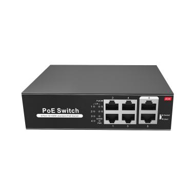 Switch poe, 4 porte poe + 2 uplink rj45, velocitÀ fino a 100 mbps su tutte le porte, fino 60w in totale per tutte le porte, larghezza di banda 1.2 gbps, standard eee802.3af (poe)