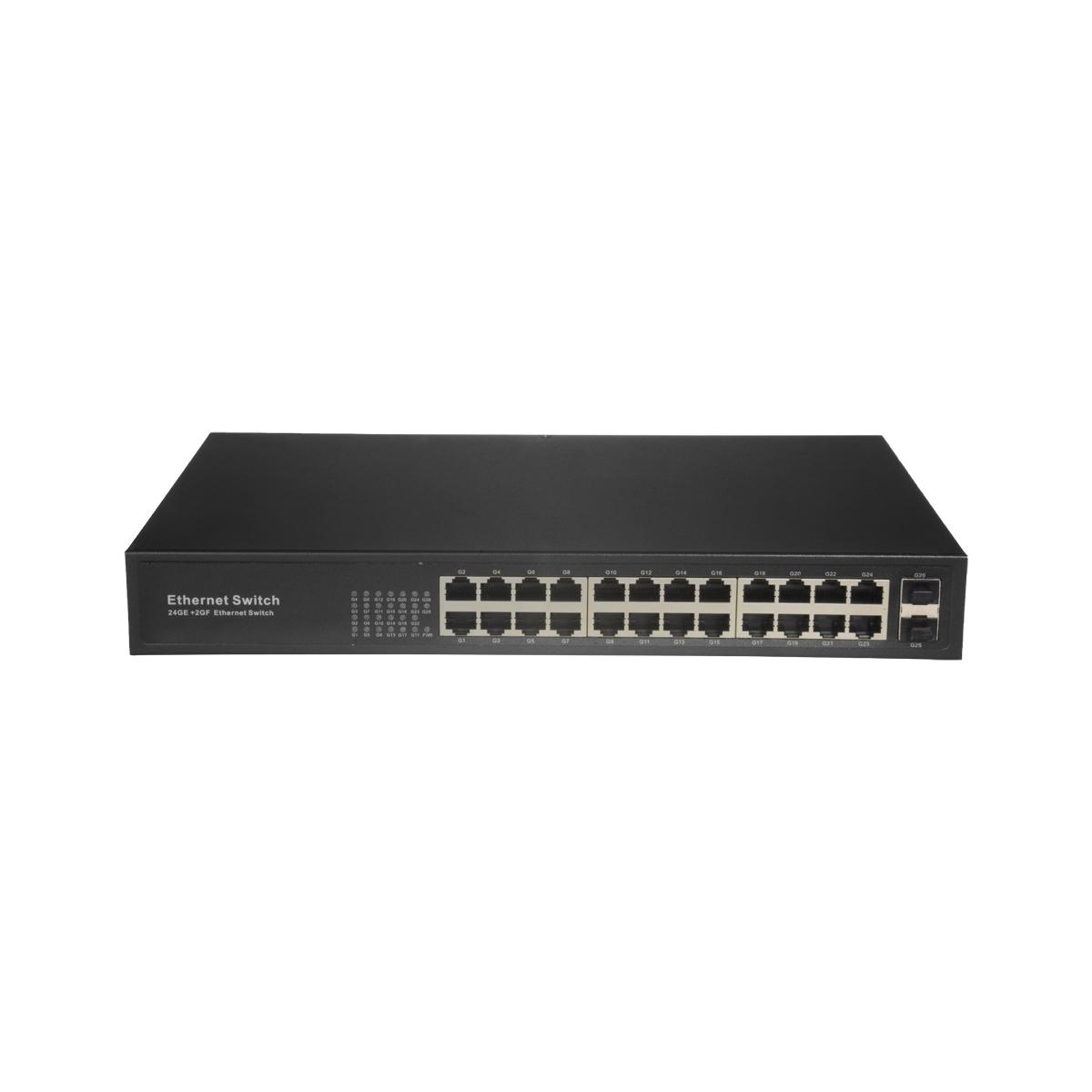 SWITCH 24 PORTE RJ45 + 2 SFP GIGA, VELOCITÀ DELLA PORTA 10/100/1000 MBPS, MASSIMO 20W<br />PLUG & PLAY, TECNOLOGIA DI RISPARMIO ENERGETICO