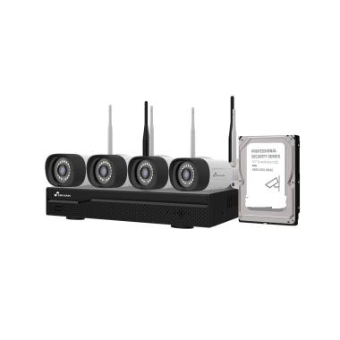 Kit tvcc wifi nivian, nvr 16 canali, 4 telecamere 3 mp preregistrate, adatte per uso esterno ip66, include 2 tb hard disk, app e software eseecloud