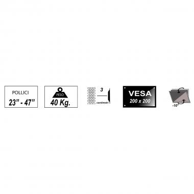 STAFFA A MURO PER TV FINO A 40 KG, DA 23" A 47" FINO A VESA 200x200