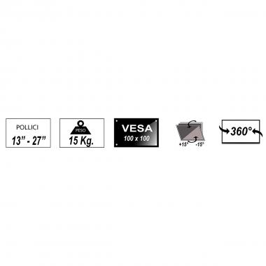 BRACCIO DA TAVOLO CON BASE PER DUE VIDEO FINO A 15 KG DA 13" A 27" FINO A VESA 100X100