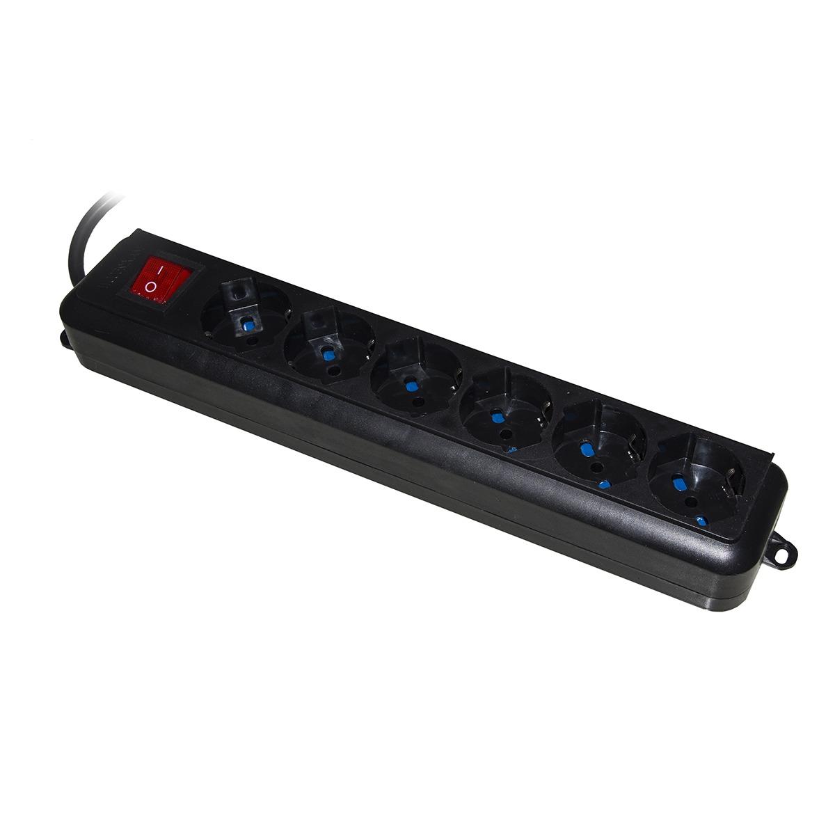 Multipresa 6 prese universali ita/schuko 10/16 a - spina 16 a con interruttore nera